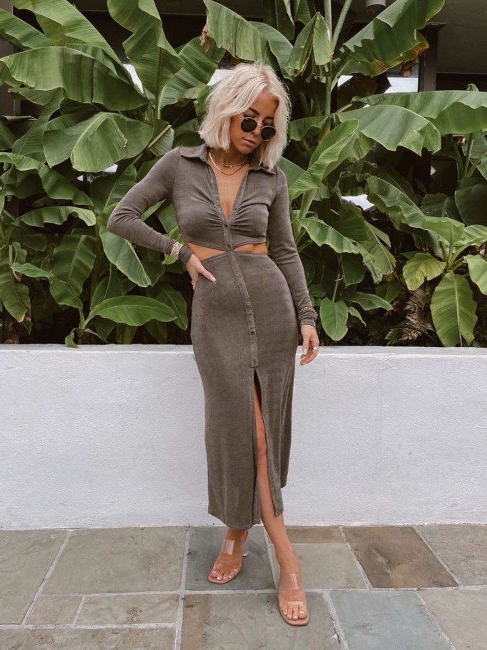 Afternoon Delight Olive Cutout Midi Dress from 12th Tribe - Picture 1 of 5